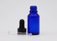Botellas azules de cristal del dropper del aceite esencial con el pezón plástico negro del negro del dropper de 18m m
