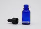 Botellas azules de cristal del dropper del aceite esencial con el pezón plástico negro del negro del dropper de 18m m