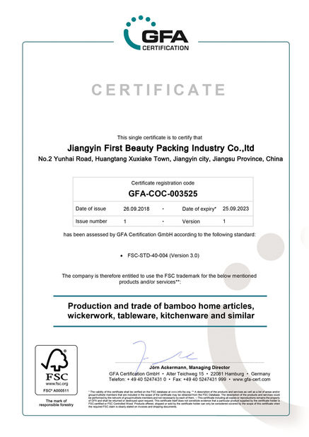 China Jiangyin First Beauty Packing Industry Co.,ltd Certificaciones